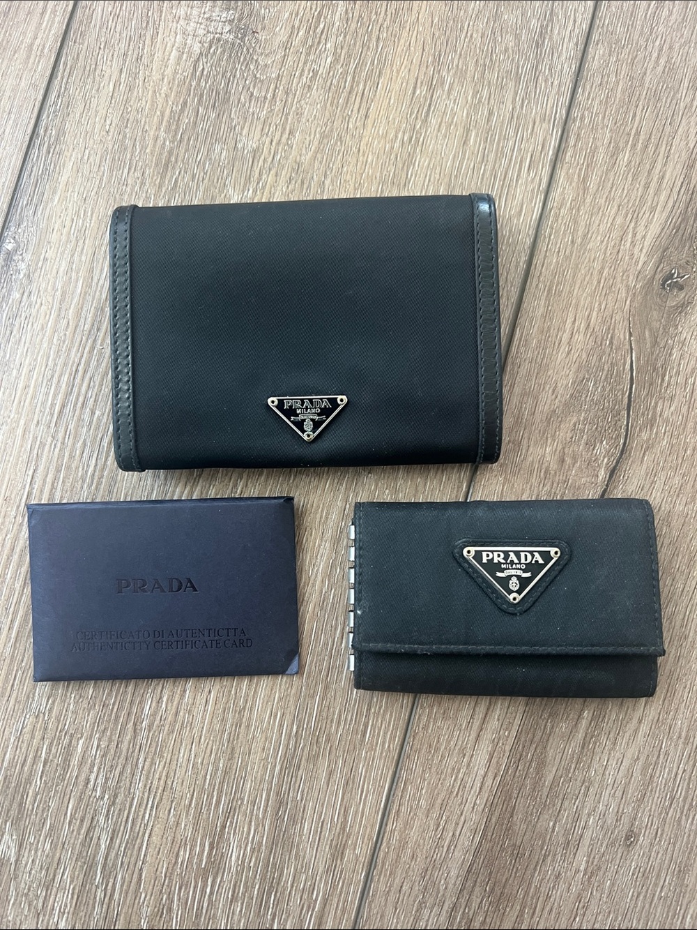 Prada Black Nylon Triangular Logo Wallet Duo